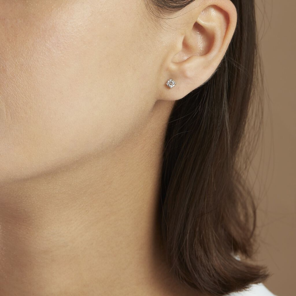 Boucles D'oreilles Puces Victoria Platine Blanc Diamant