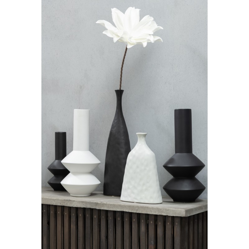 Vase plat col bouteille en céramique blanc 21x10x30 cm