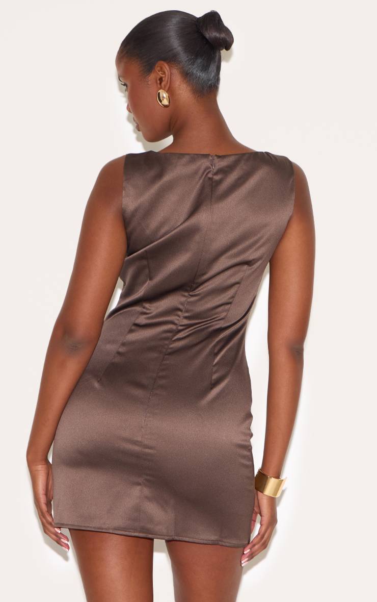 Taupe Mini Robe Satinée À Encolure Bateau