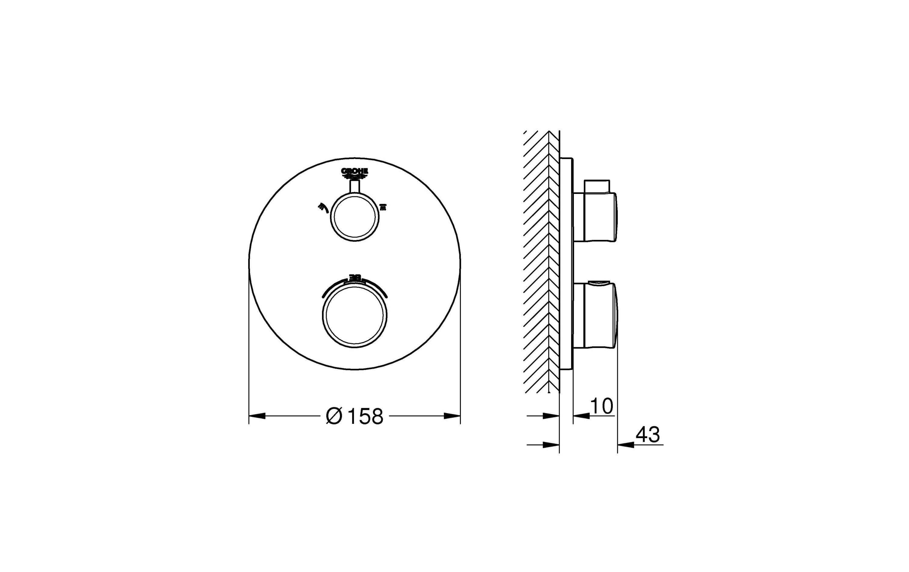 Duscharmatur Grohtherm 43 mm, Chrom<br>GROHE Grohtherm Thermostat-Brausebatterie
