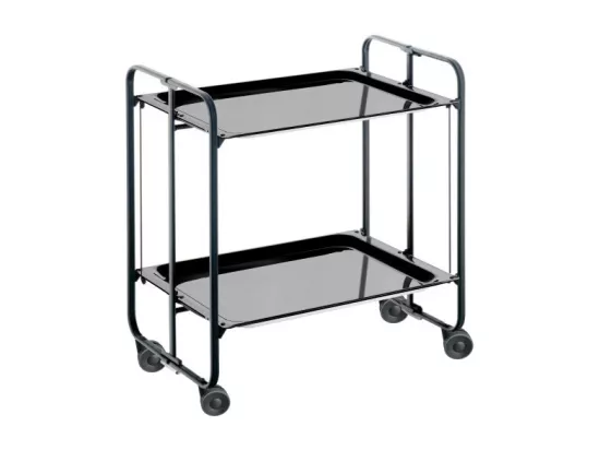 Chariot pliant à roulettes, table pliante roulante - Structure métallique noire, 2 niveaux en stratifié noir - 72*66*43 cm - BAUHAUS