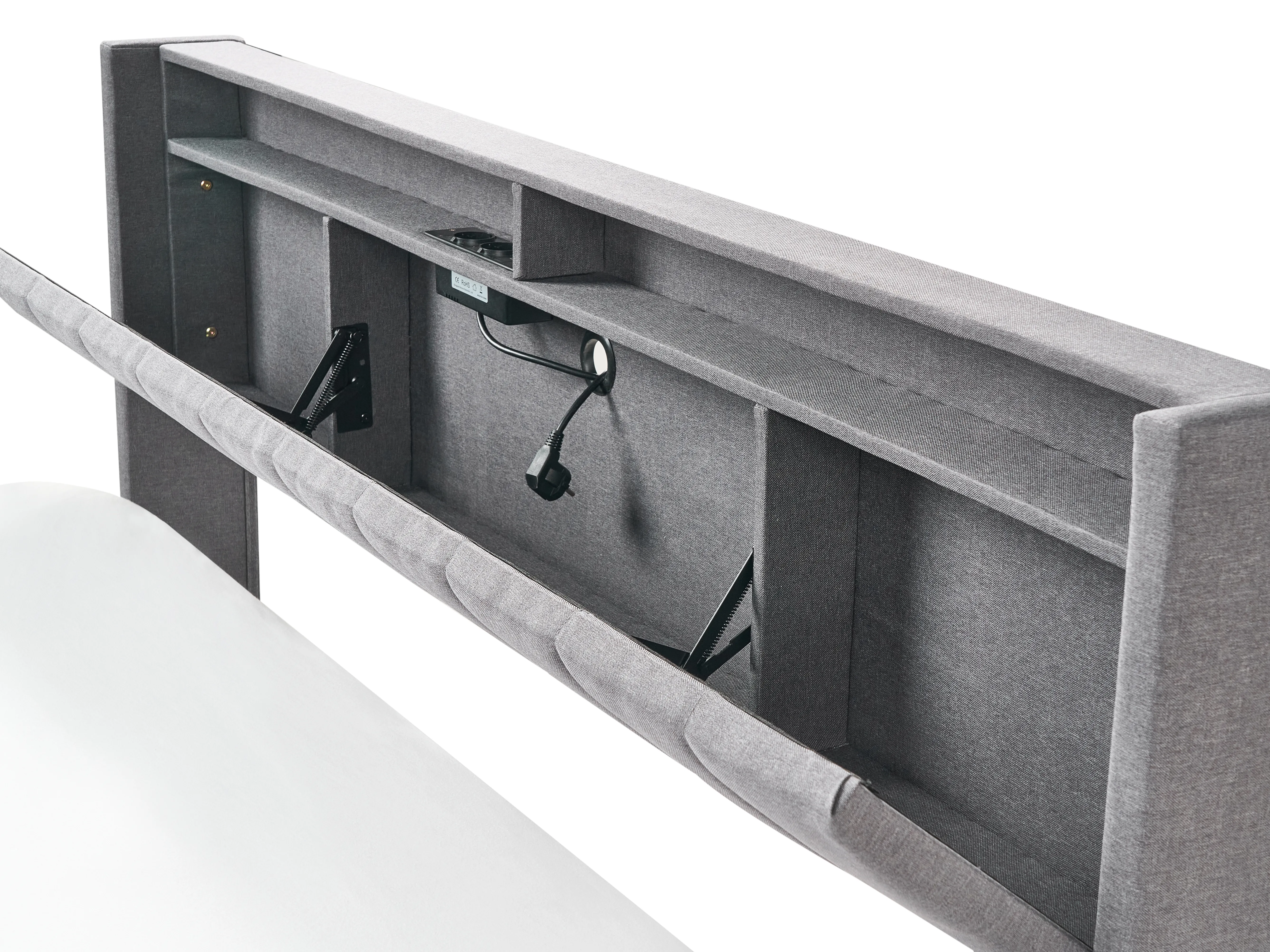 Bed met LED-verlichting Stof BEAULIEU 180 x 200 cm met opbergruimte met USB-poort Donkergrijs