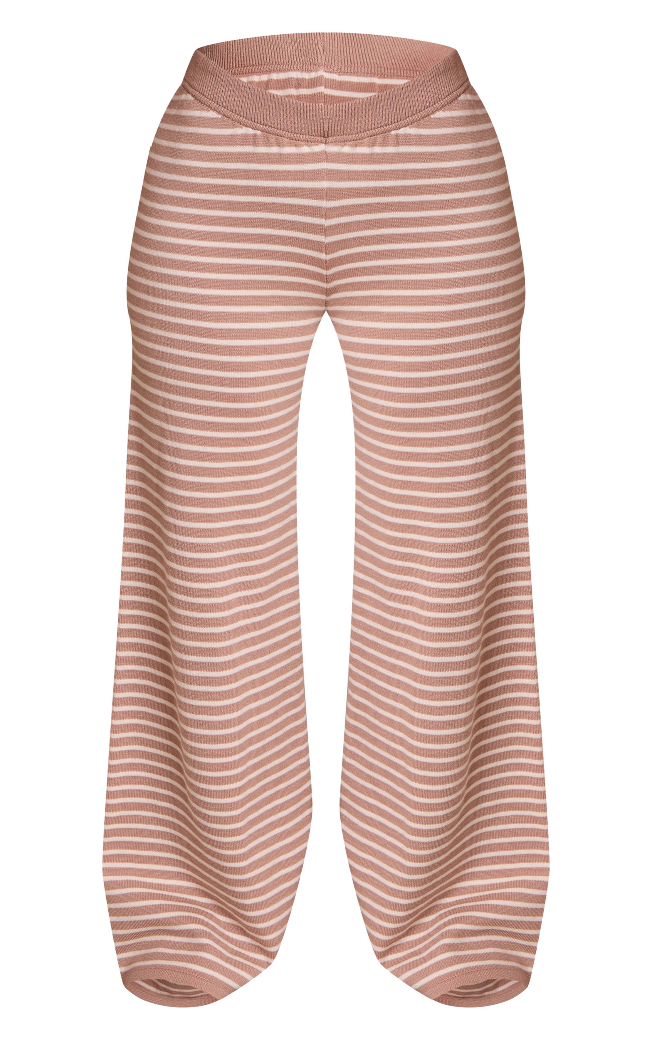 Beige Pantalon Tricoté À Rayures Petite