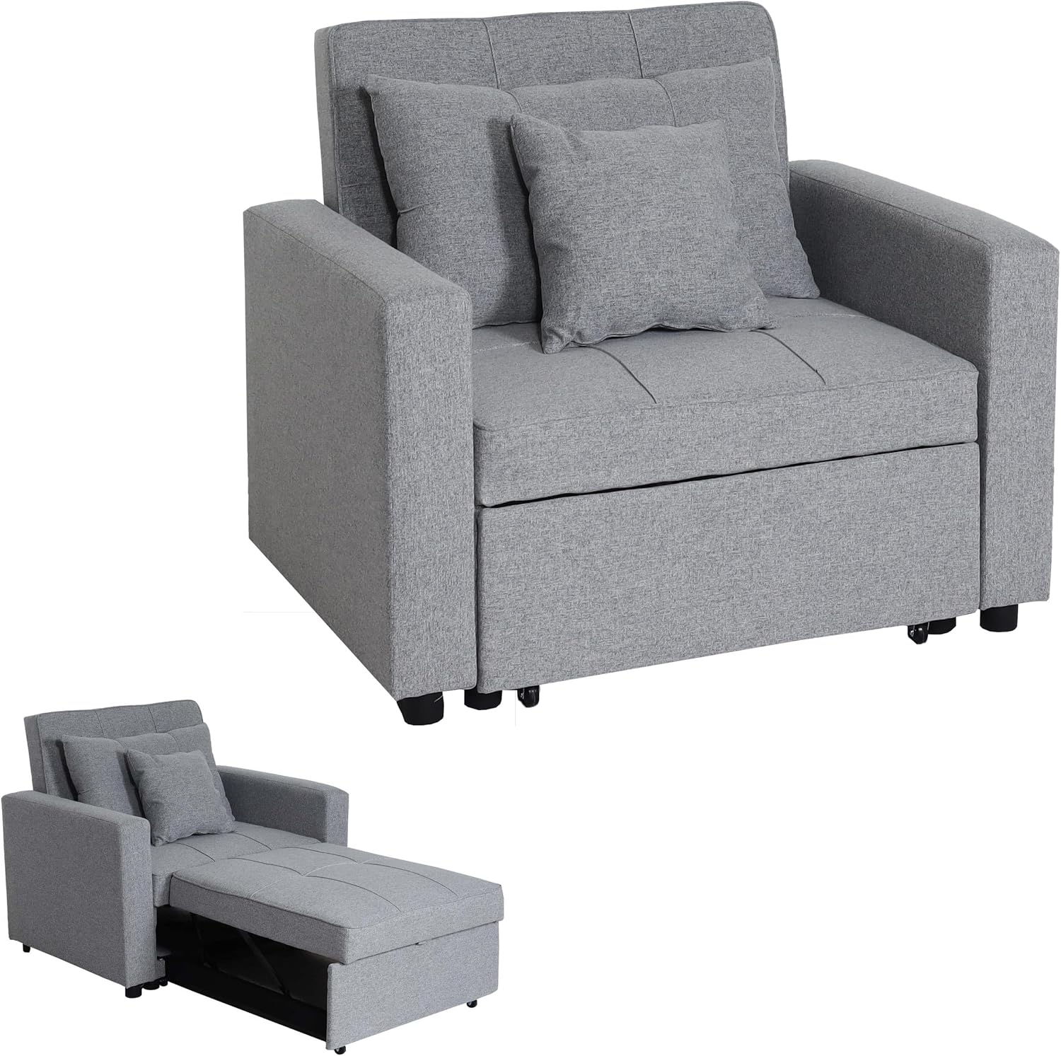 Mendler Schlafsessel HWC-L90, Klappsessel Schlafsofa Gästebett Relaxsessel, Liegefläche 197x103cm Stoff/Textil - hellgrau