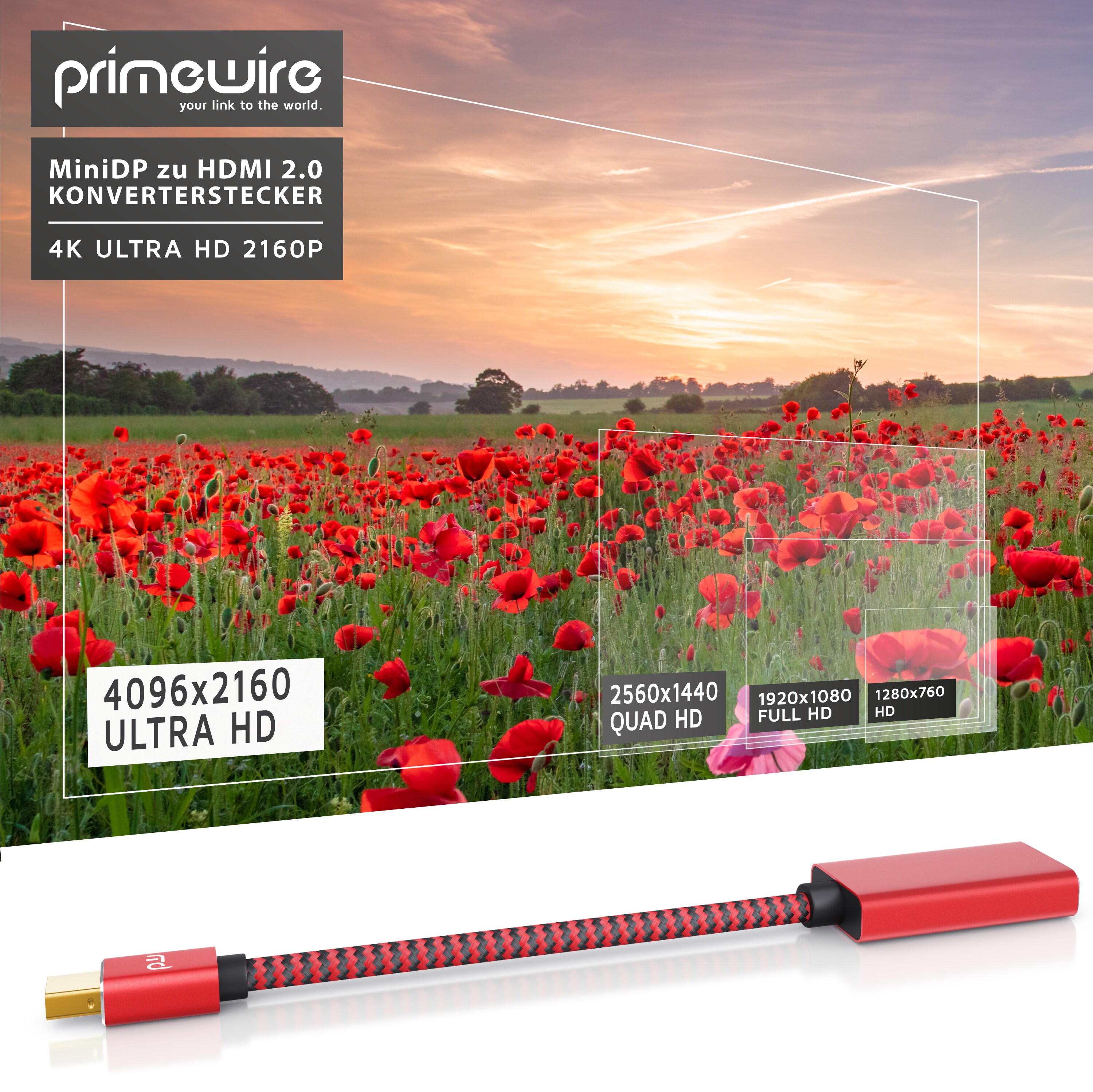 Primewire 4k Mini Displayport zu Hdmi 2.0 Adapter - mini DP Kabel - 4k@60Hz - Thunderbolt 1 - 2 - Audio und Video