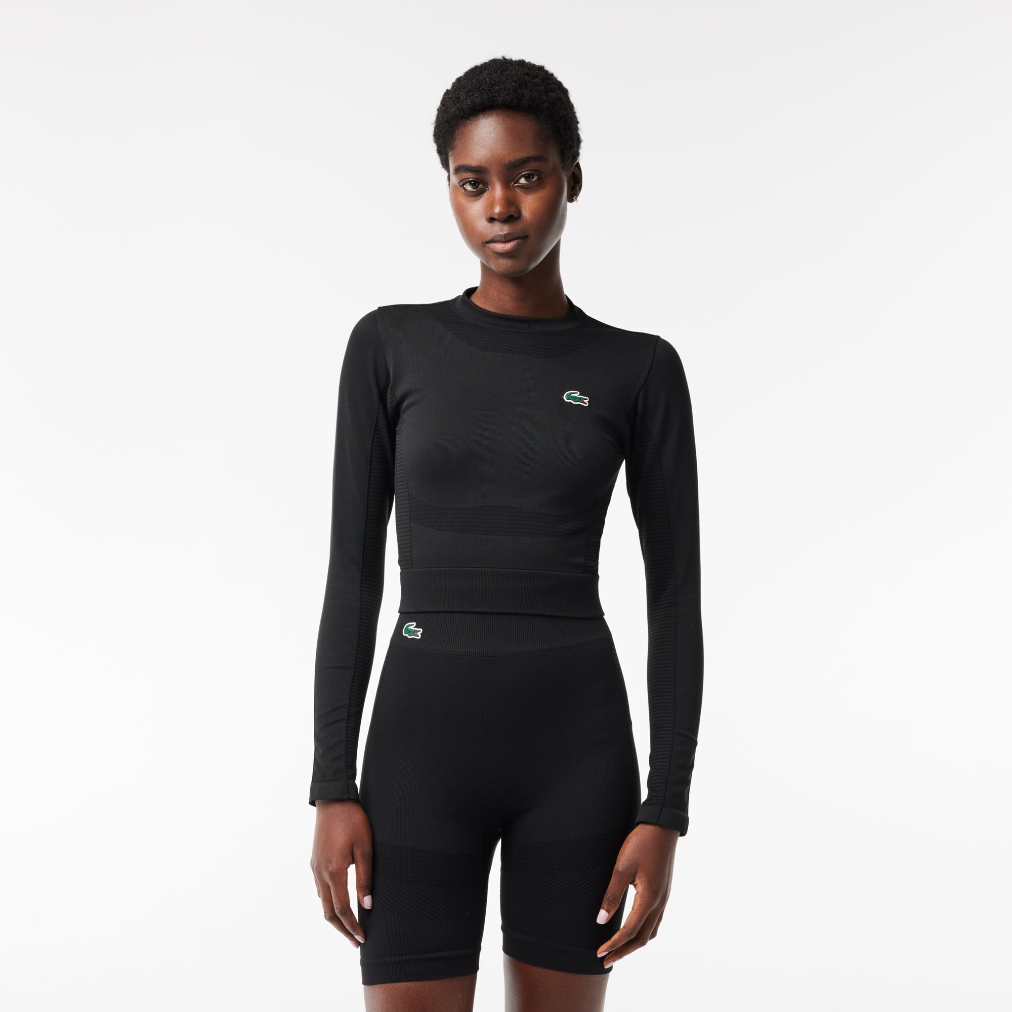 Crop top manches longues Sport sans couture T-Shirts - Noir - Lacoste - Femme