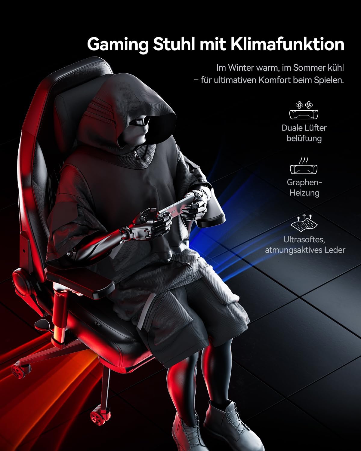 AutoFull M6 Pro 2.0 Gaming Stuhl | Weltweit erster Gaming Chair mit Belüftung & Heizung, 6D-Armlehnen, Dynamischer Lendenstütze & Fußstütze | Playseat für Gaming & Büro (Schwarz)