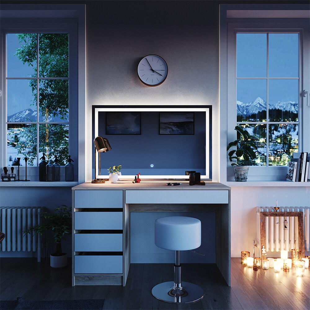 VICCO Schminktisch Sherry Sonoma Weiß Frisiertisch LED Spiegel Kommode Hocker