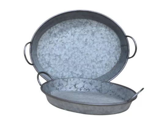 Set de 2 plateaux ovales en métal gris L.44-48.5 cm