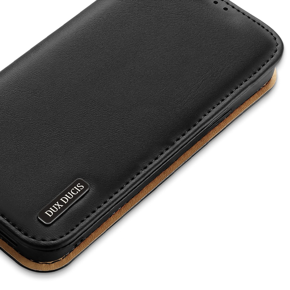iPhone 15 Flip Wallet Cover Echtleder Tasche (RFID Schutz) - Schwarz
