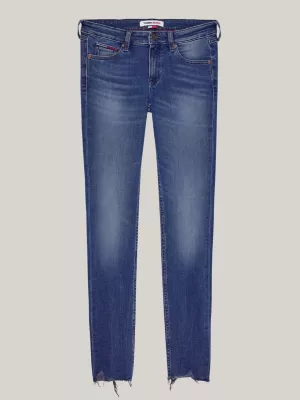 Calça jeans skinny de cintura baixa com barra desfiada Sophie