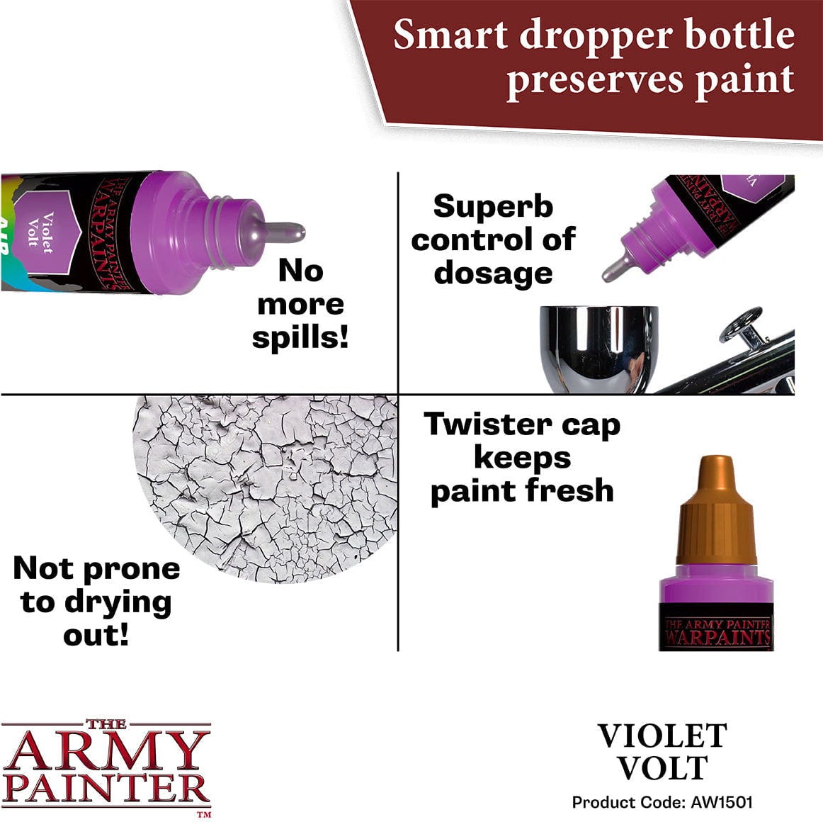 The Army Painter  Warpaints Air Fluorescent, Violet Volt    Leuchtstarke Airbrushfarben für maximale Sichtbarkeit