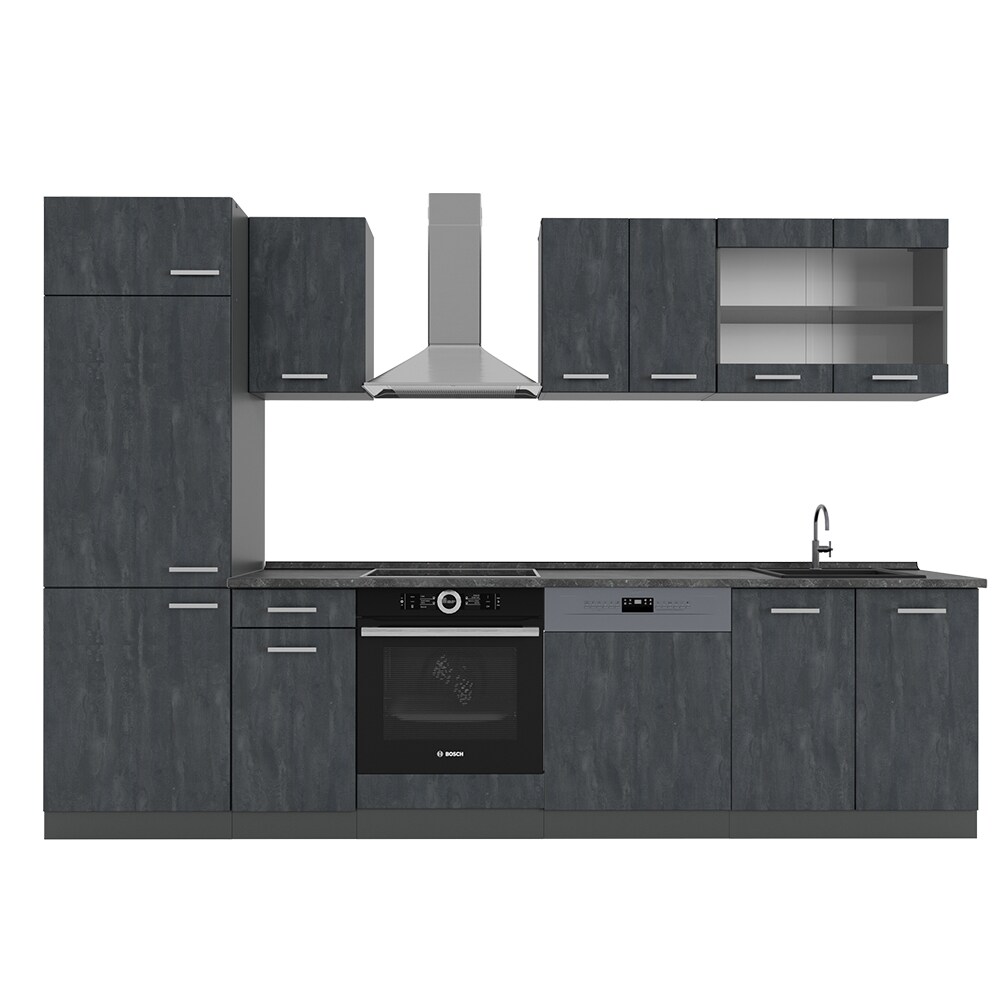 Vicco Küchenzeile R-Line 300 cm Schwarz Beton Anthrazit ohne Arbeitsplatte