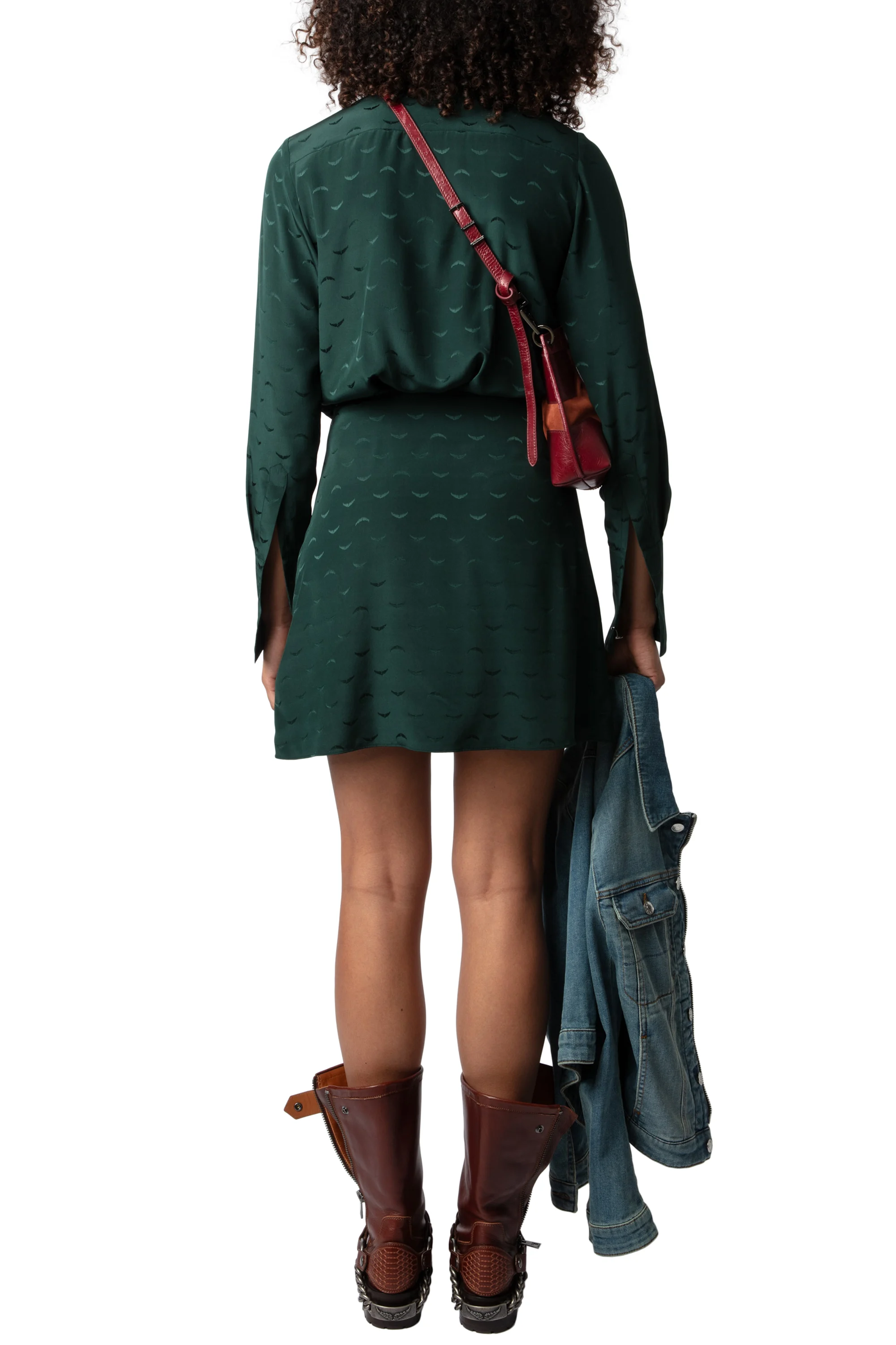 RUNELLE - Robe courte col classique en soie | Vert