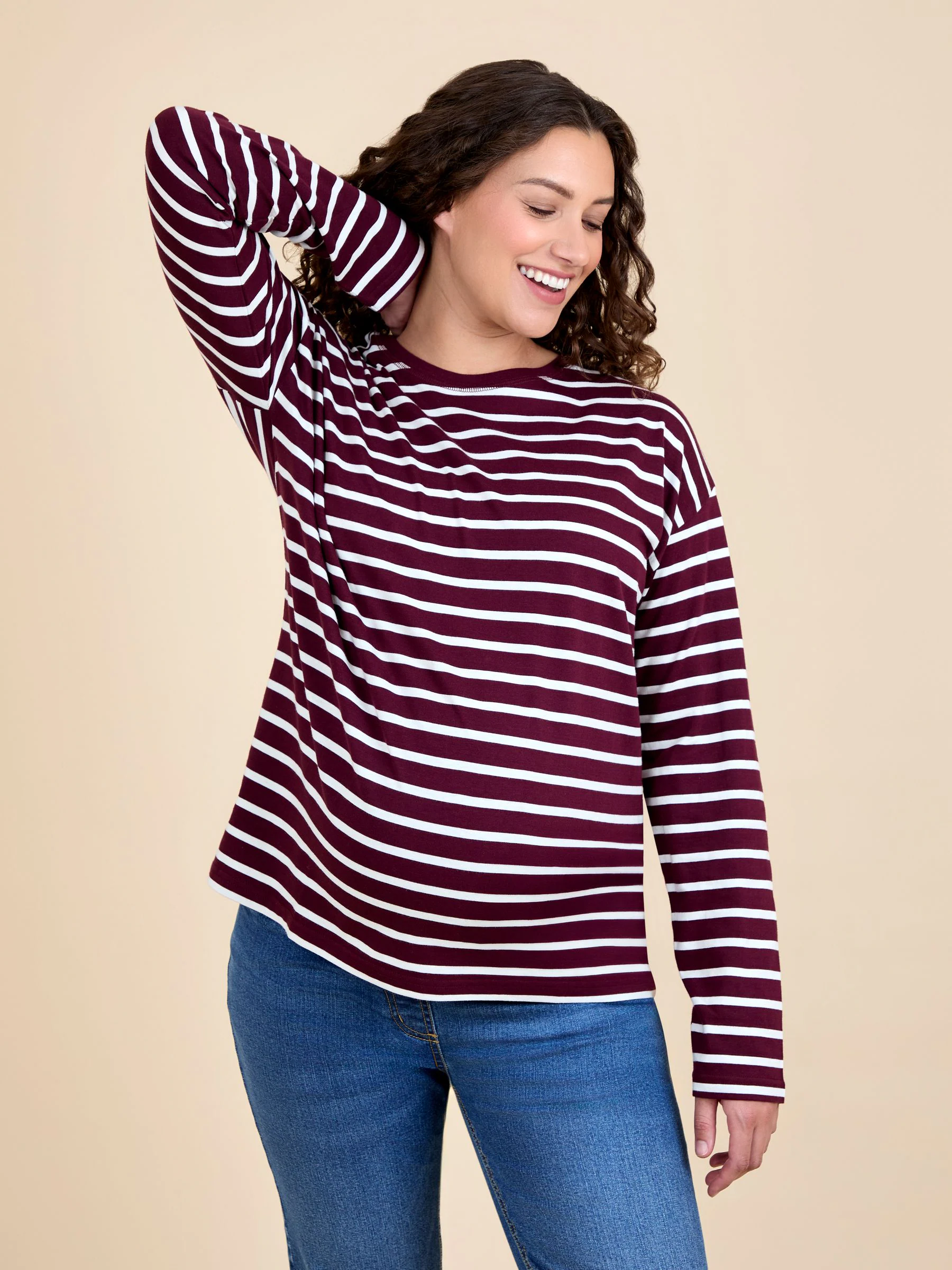 Wijn - JoJo Maman Bébé Stripe Long Sleeve Boyfriend Maternity T-Shirt