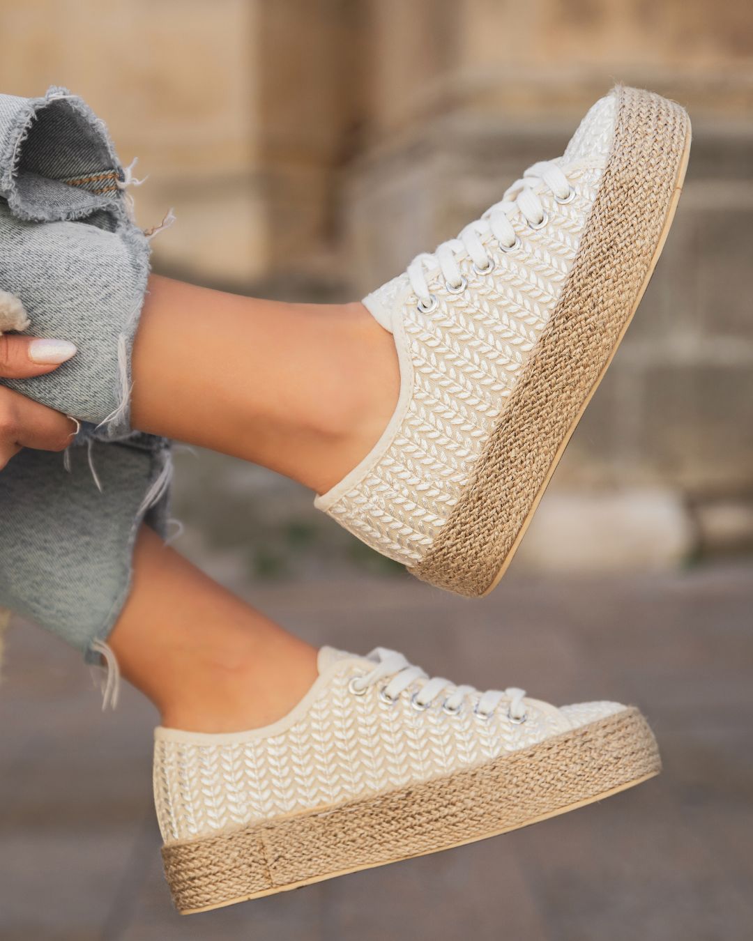 Basket femme blanche en toile espadrille - Aglaé
