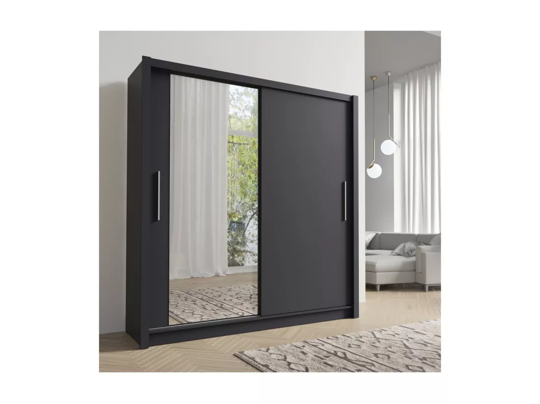 Armoire 2 portes coulissantes avec miroir 155 cm - gris graphite - Collection OZZULA