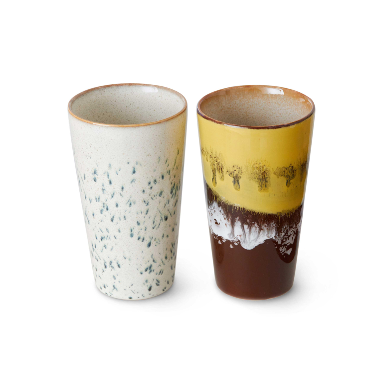 HKliving 70's Ceramic Latte mok kopjes set van 2 clash