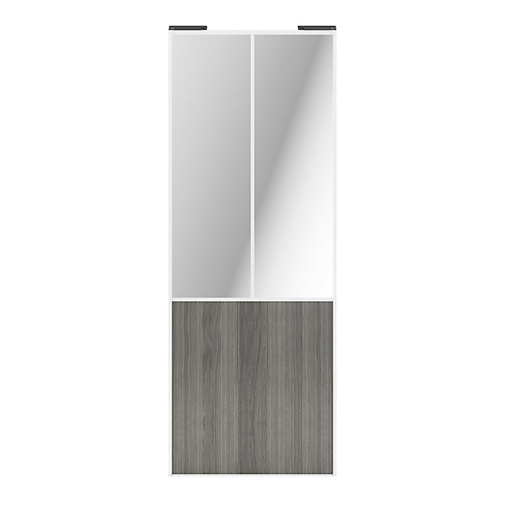 Porte de placard coulissante atelier effet chêne grisé profil blanc GoodHome Arius H. 248,5 x L. 91.2 cm + amortisseurs