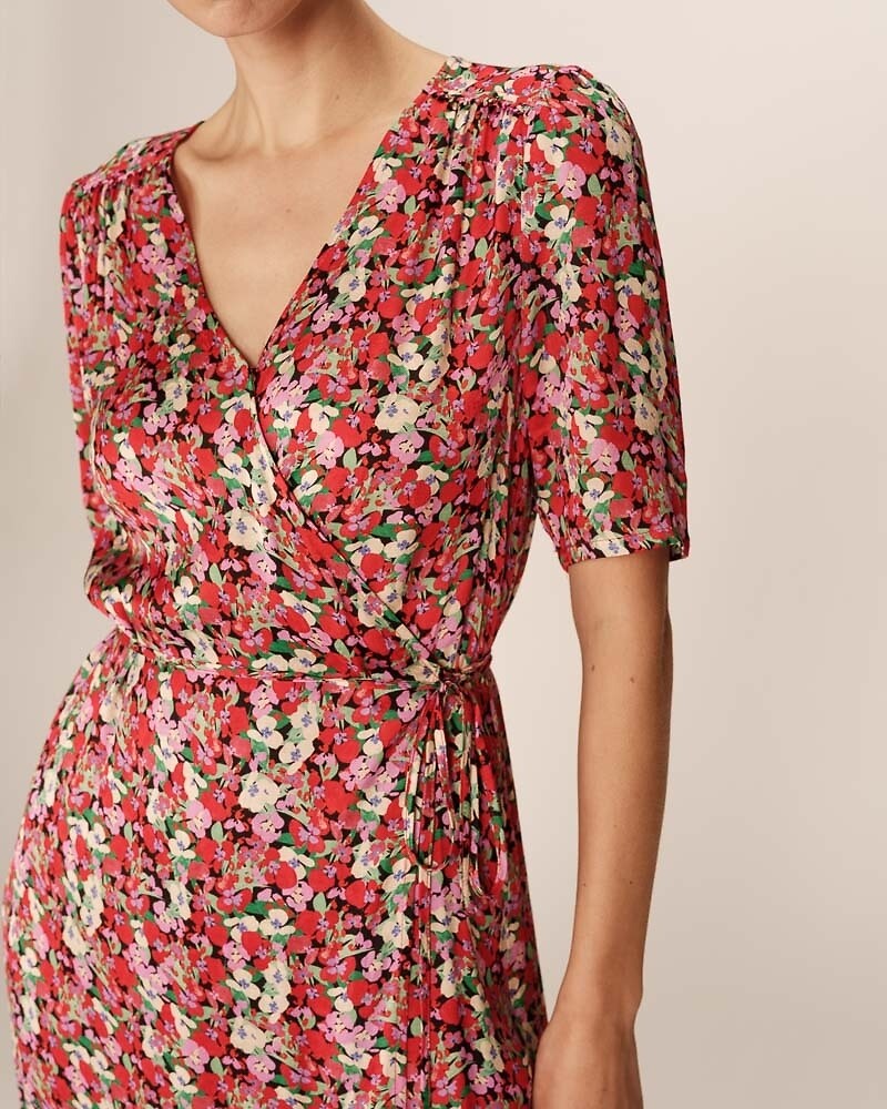 GRACE & MILA<br>Vestido longo envelope, estampa floral, PERLINE