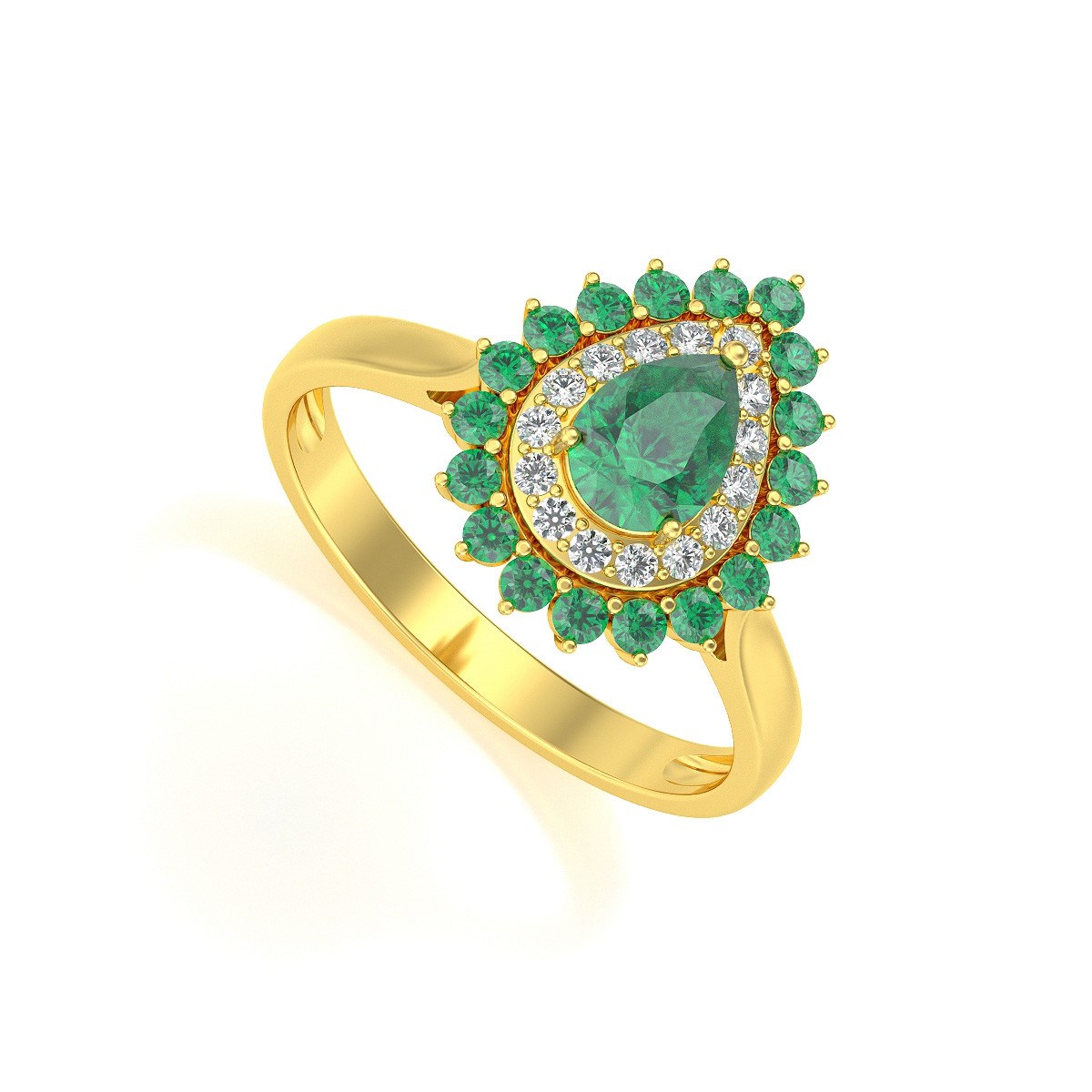 Bague ADEN Or 585 Jaune Emeraude et diamants 3.15grs
