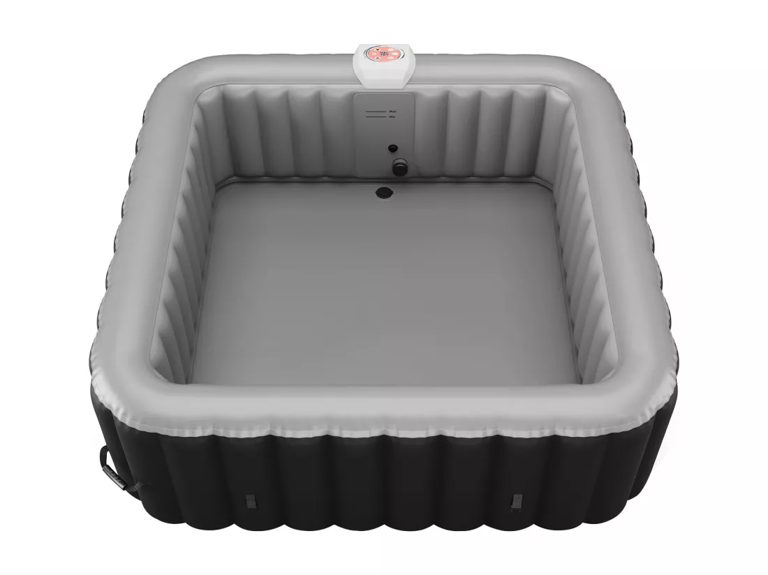 Spa gonflable carré 6 places - L185 x P185 x H65 cm - 140 buses d'air - Noir et gris - B-COSY II