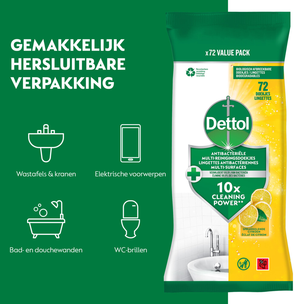 Dettol Antibacteriële Reinigingsdoekjes Sprankelende Citroen72 stuks