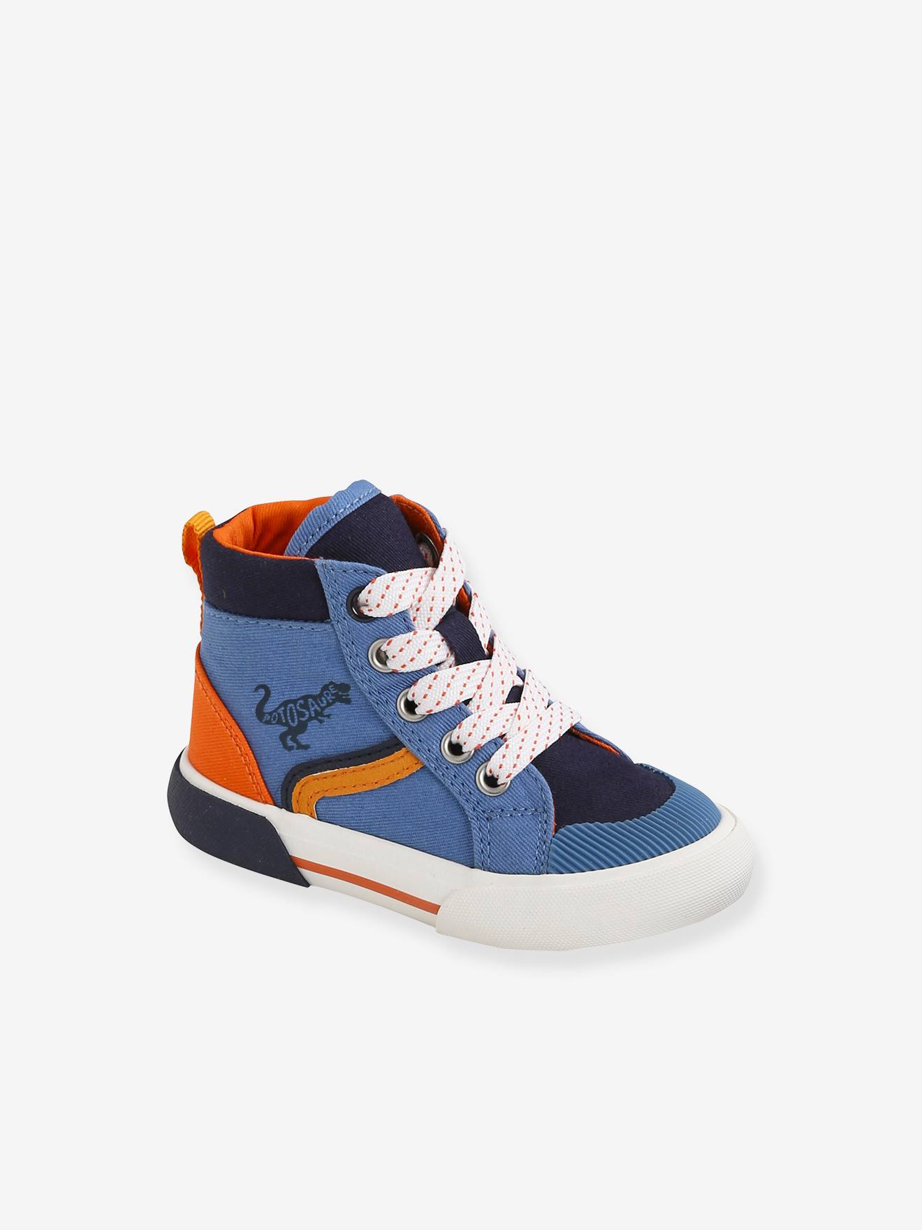 Tênis infantil de cano médio com cadarço e zíper, azul