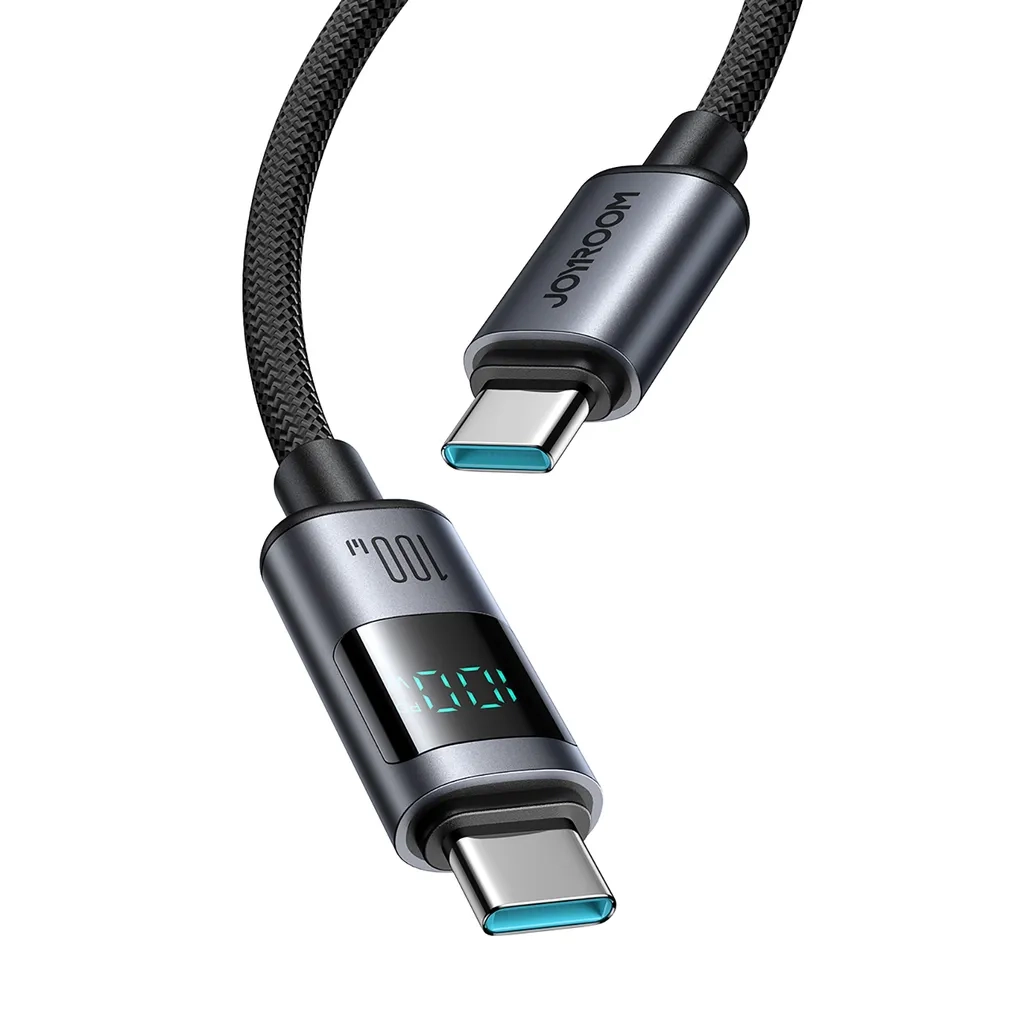 (1.2m) 100W USB C auf USB C Nylon Ladekabel Fast Charging PD Datenkabel mit Spannungs Anzeige - Schwarz