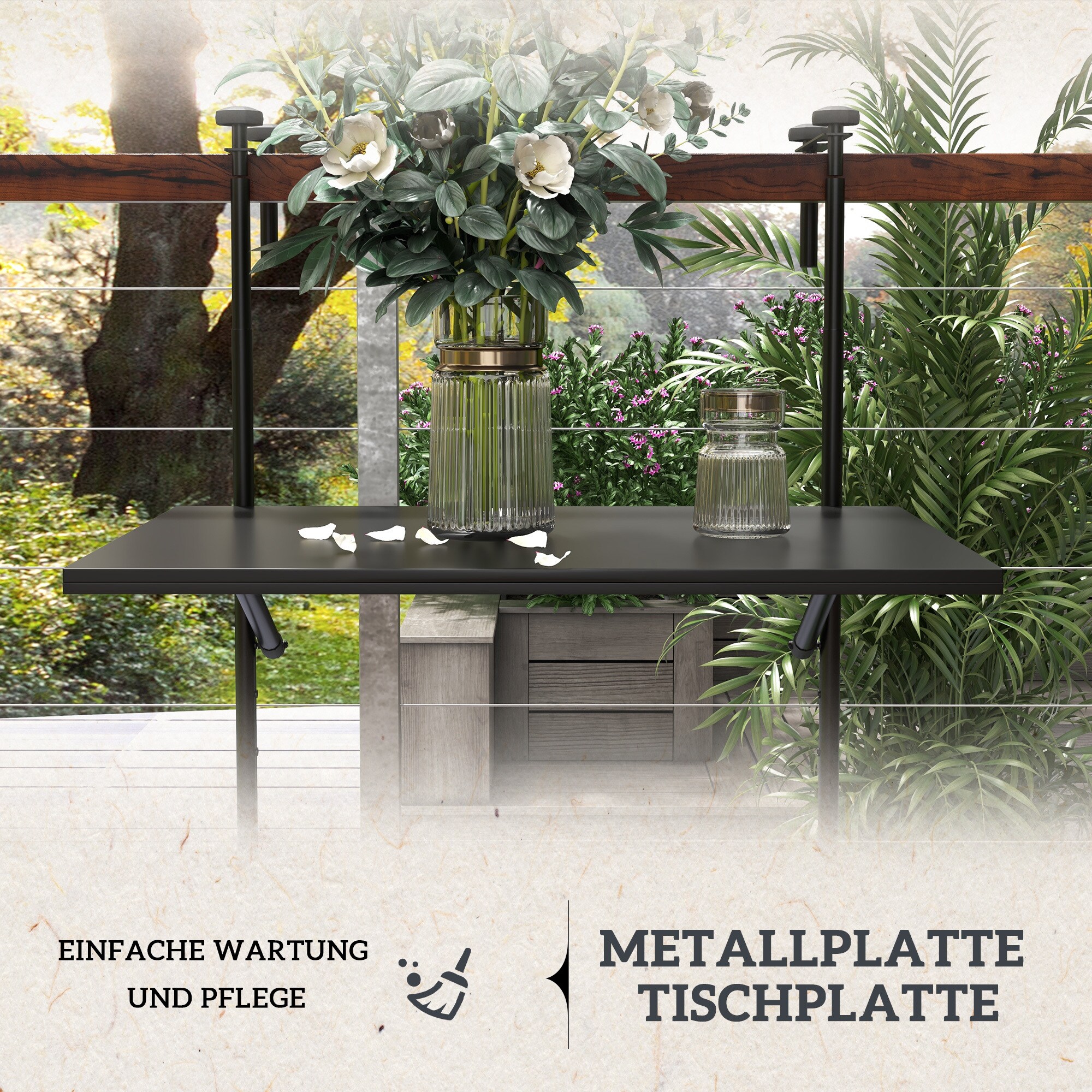 Outsunny Balkon-Hängetisch mit Höhenverstellung schwarz 62L x 60B x 85,5Hcm