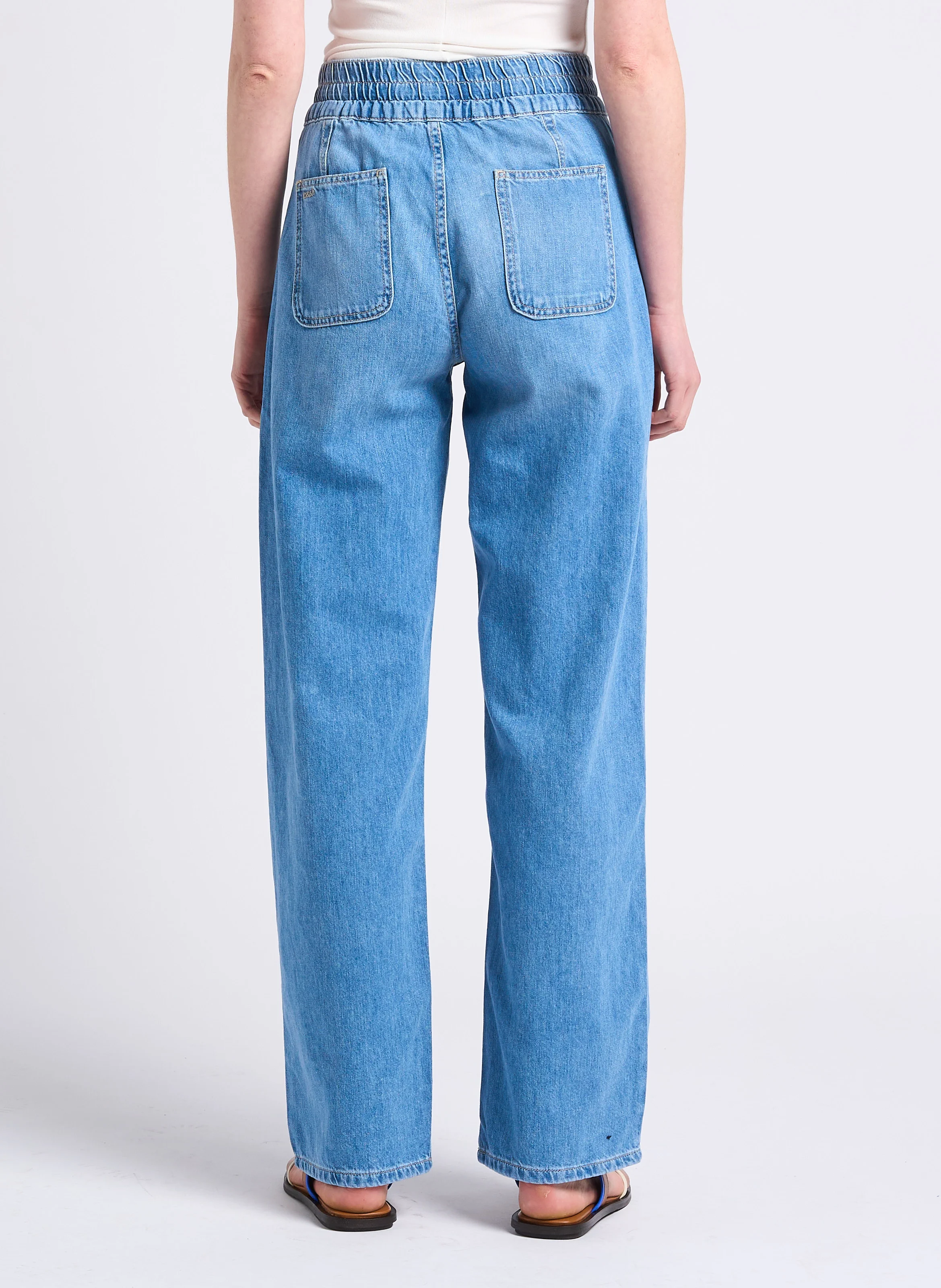MIMA - Pantalon large taille haute en coton | Bleu