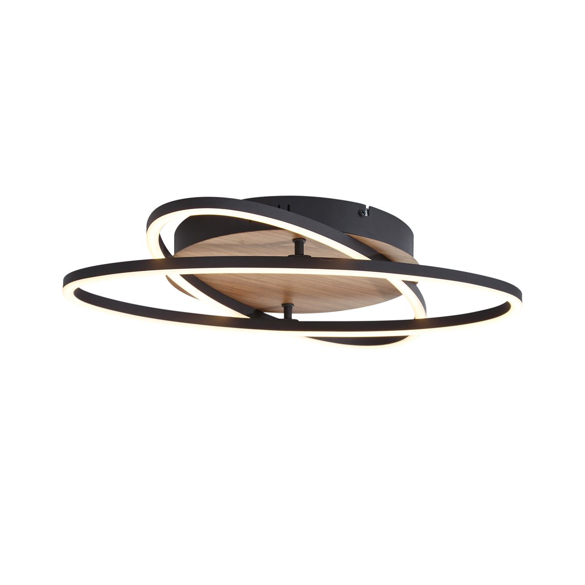 Plafondlamp zwart met walnoot hout incl. LED 3-staps dimbaar 2-lichts - Kane