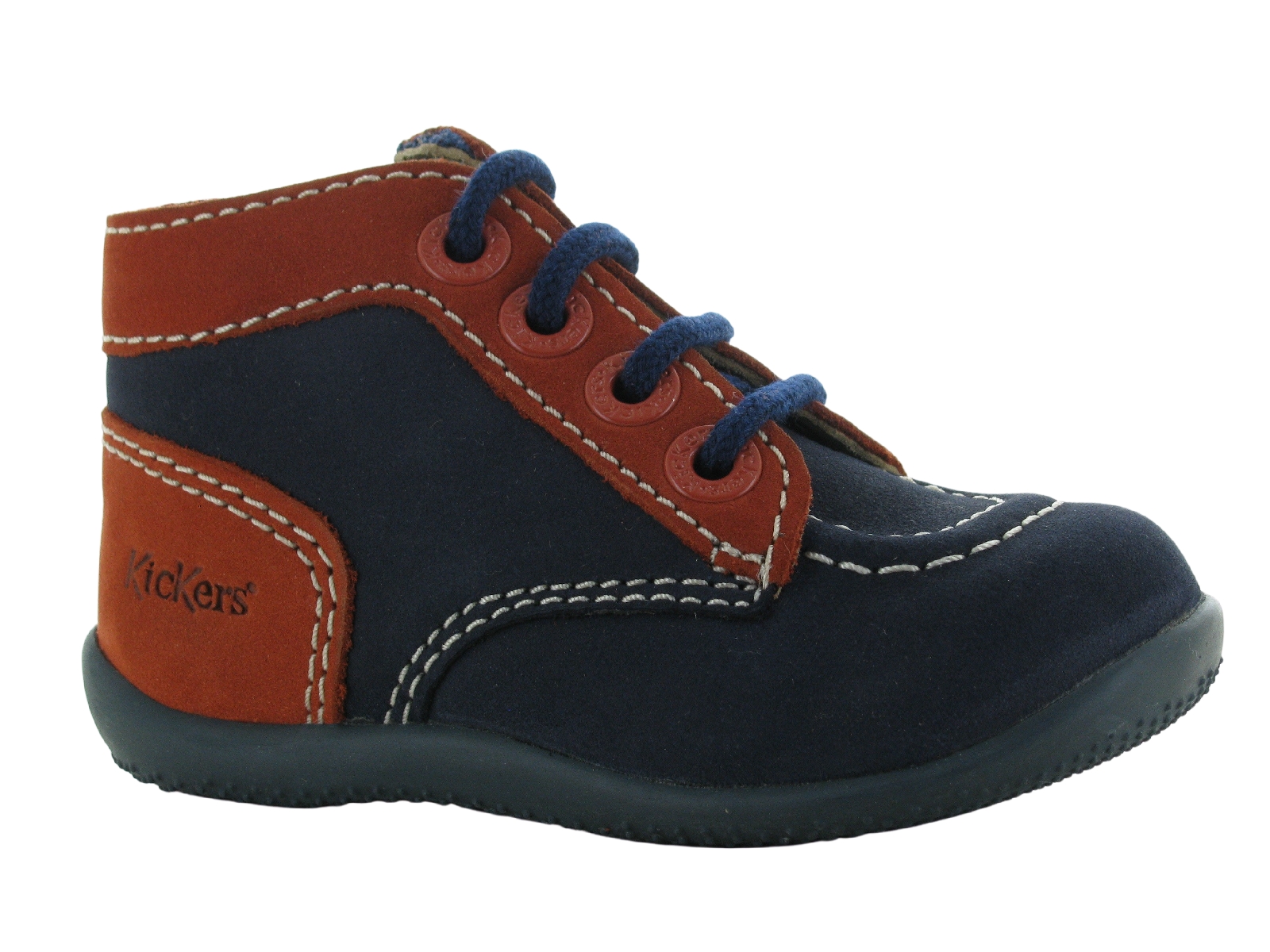 Kickers-BONZIP Nubuck Bleu-Orange