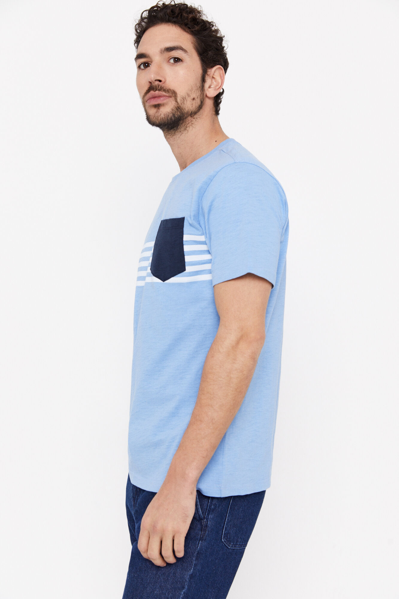 Camiseta elegante com bolso - Azul