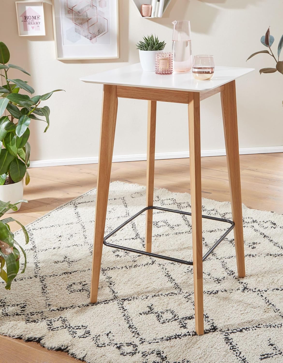 FineBuy Stehtisch 60x110x60 cm Weiß, Bartisch für 4 Personen, Moderner Tisch für Bar, Design Partytisch Holz, Hochtisch Eiche Skandinavisch