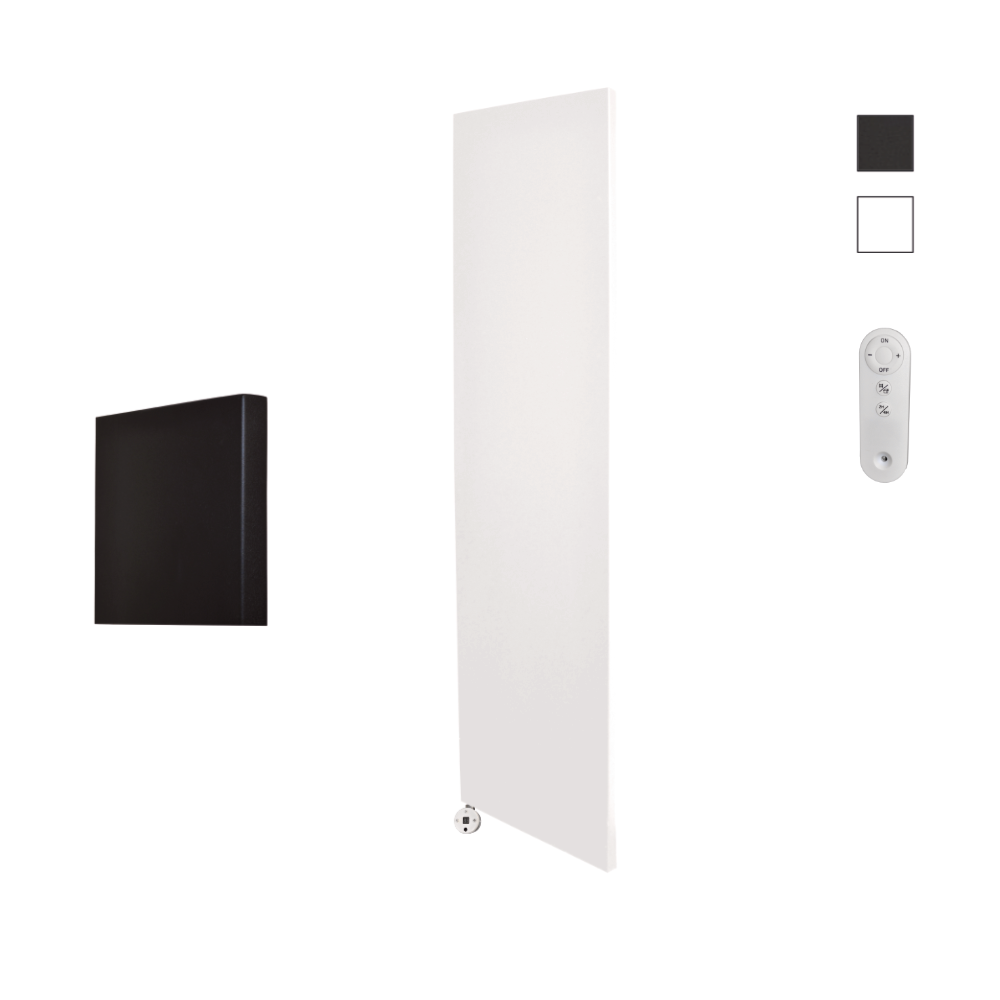 Sanicare Denso elektrische radiator 40x180cm wit mat met afstandsbediening en thermostaat wit linksonder