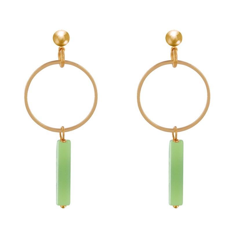 Boucles d'Oreilles Doré Cercle et Perle Rectangulaire Brillante