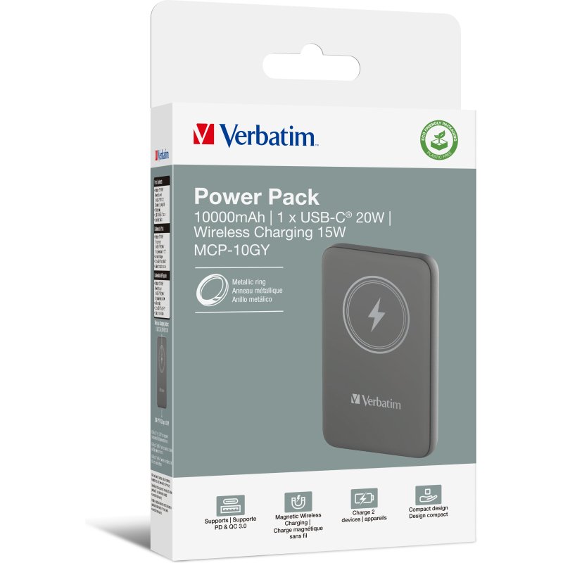 Verbatim Charge 'n' Go Lithium Polymère (LiPo) 10000 mAh Recharge sans fil Gris