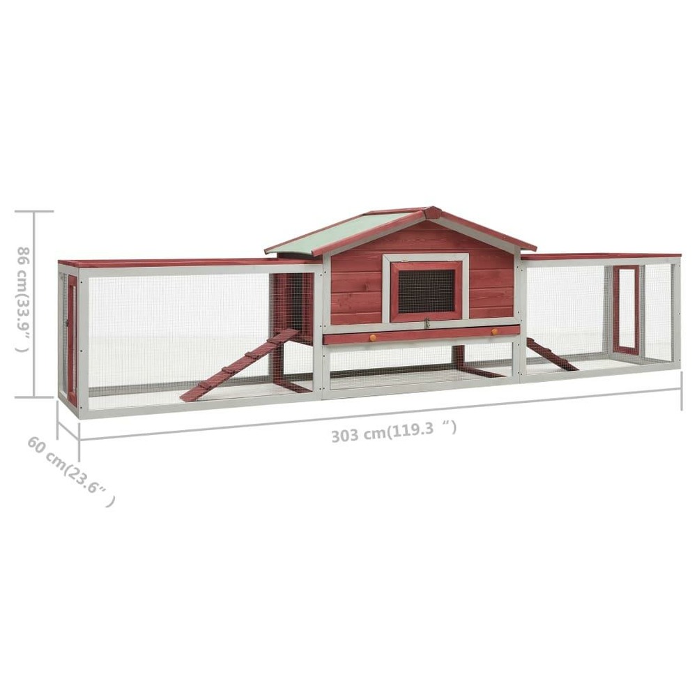 Clapier 303 x 60 x 86 cm pin massif et sapin rouge