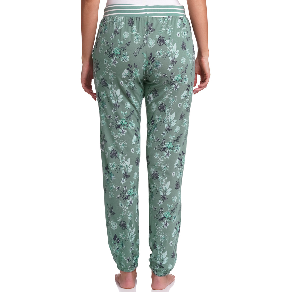 Gina Benotti Damen Schlafhose mit Blumen dunkelgrün