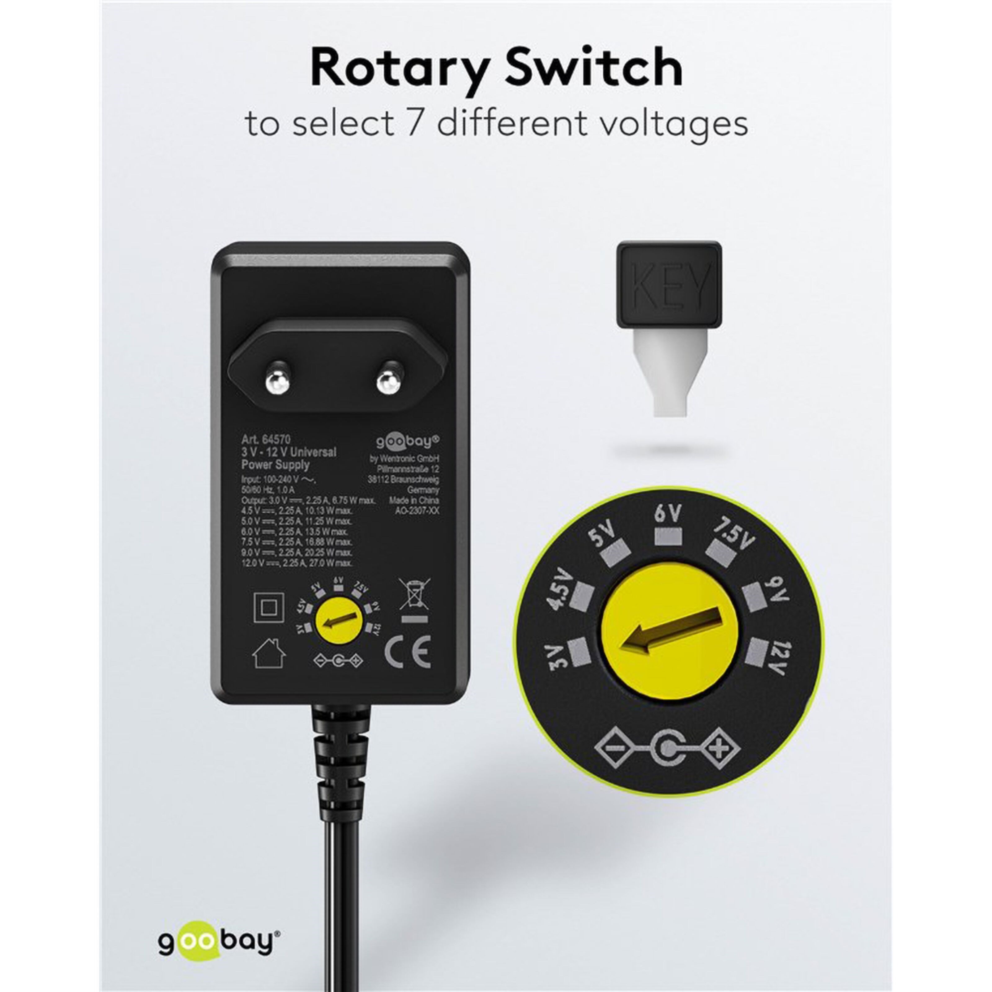 Justerbar strømadapter 3–12 V (DC) 27 W