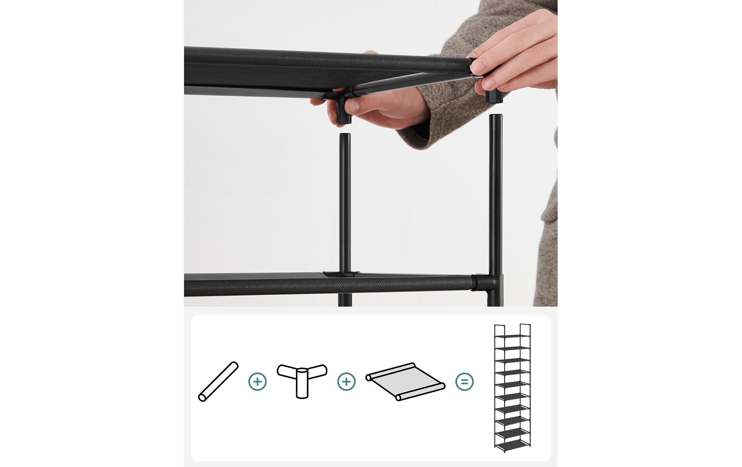 Schuhregal 45 x 173 cm, SchwarzSchuhgestell mit 10 Ablagen