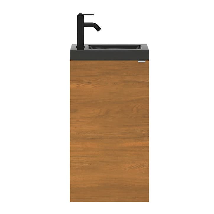 Ensemble lave-mains l.45 cm meuble à poser Imandra décor noyer + plan vasque céramique noir
