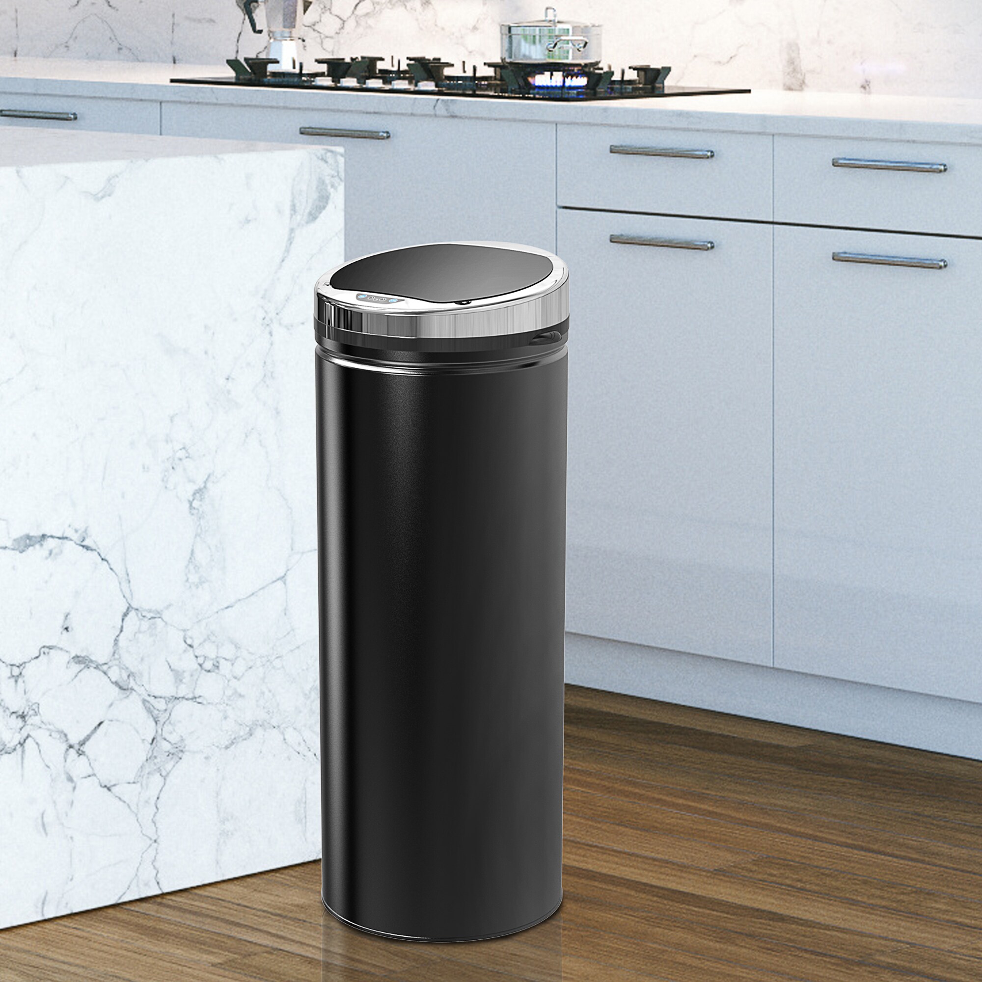 HOMCOM Automatik Mülleimer mit Deckel schwarz 30,5L x 30,5B x 81,5Hcm