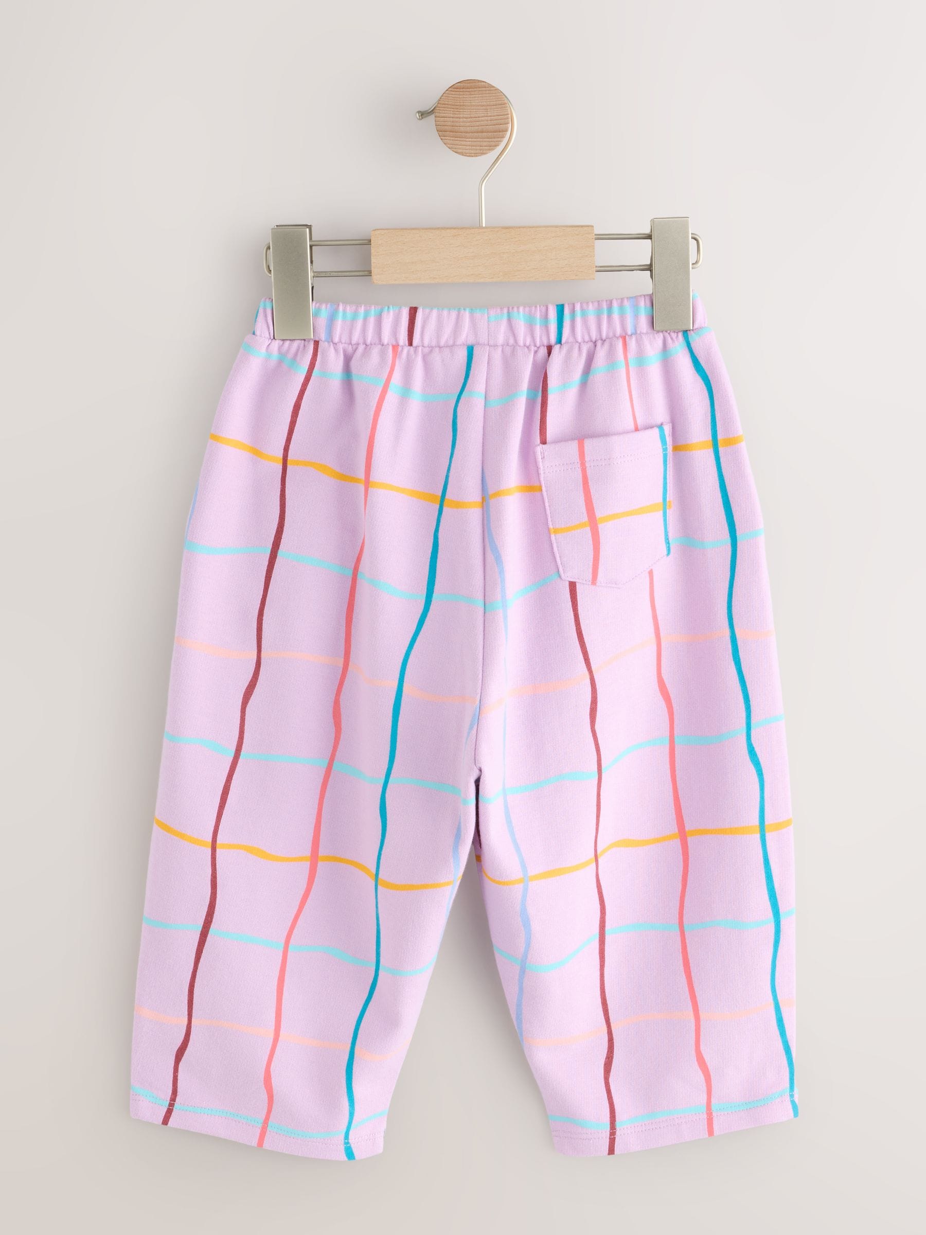 Lilapaars geruit - Broek met structuur en wijde kortere pijpen (3mnd -7jr)