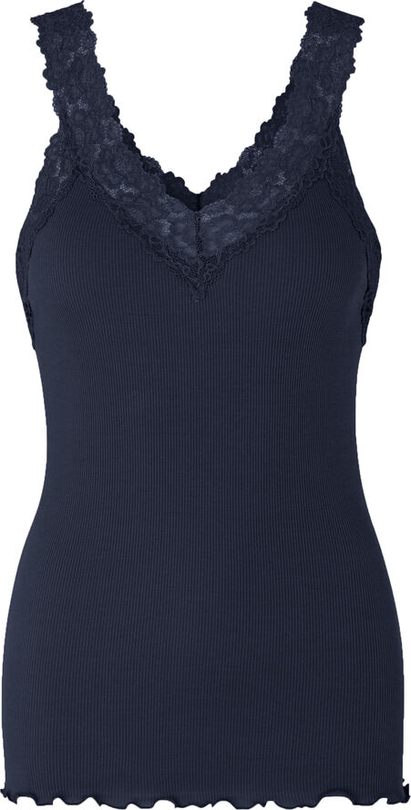 Rosemunde Organic top v-neck regular w/lace Blå