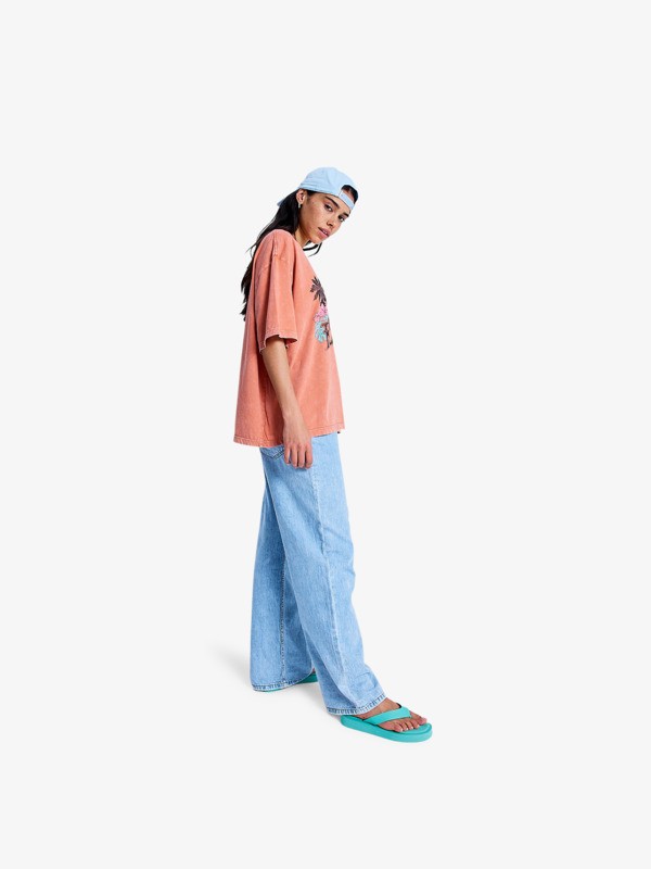 Talloversize Washed T-Shirt à manches courtes Orange Femme