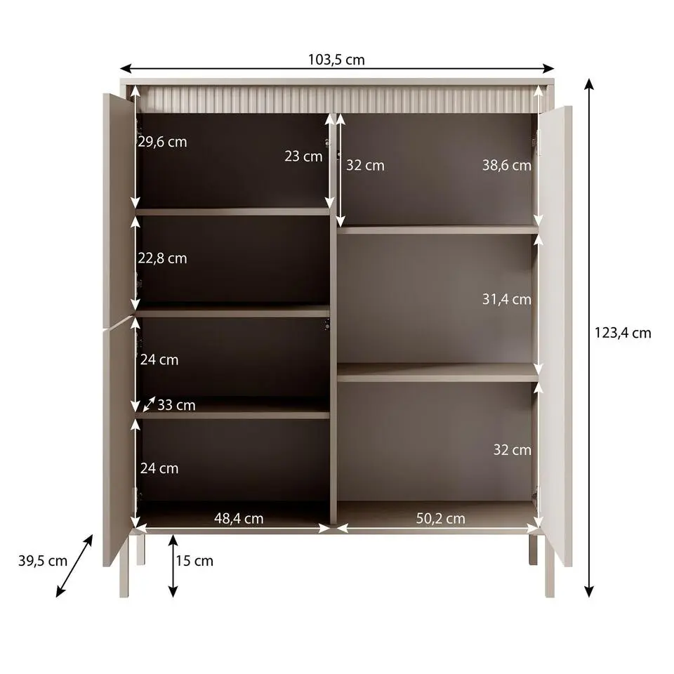 Meubella - Dressoir Saran - Beige - Hoog - 104 cm
