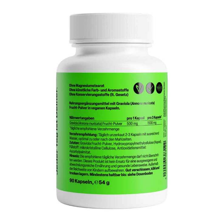 Graviola Kapseln 500 mg / Kap.reines Blattpulv.Peru, 90 St