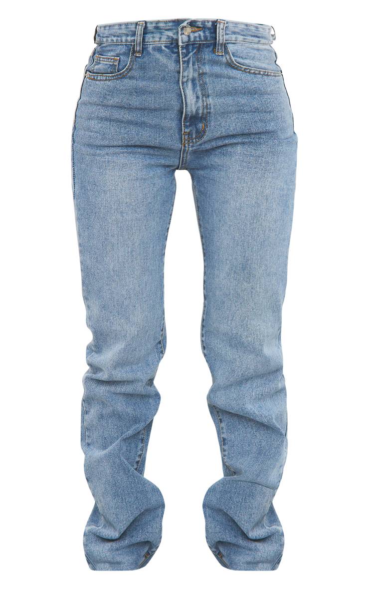 Mid Blue Wash Jean Jambe Droite Longue Ourlet Brut